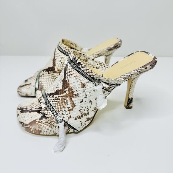 Burberry Slide Sandals 39 US 9 Ivory Brown Python Embossed Zip High Heel NWOB - Picture 8 of 15